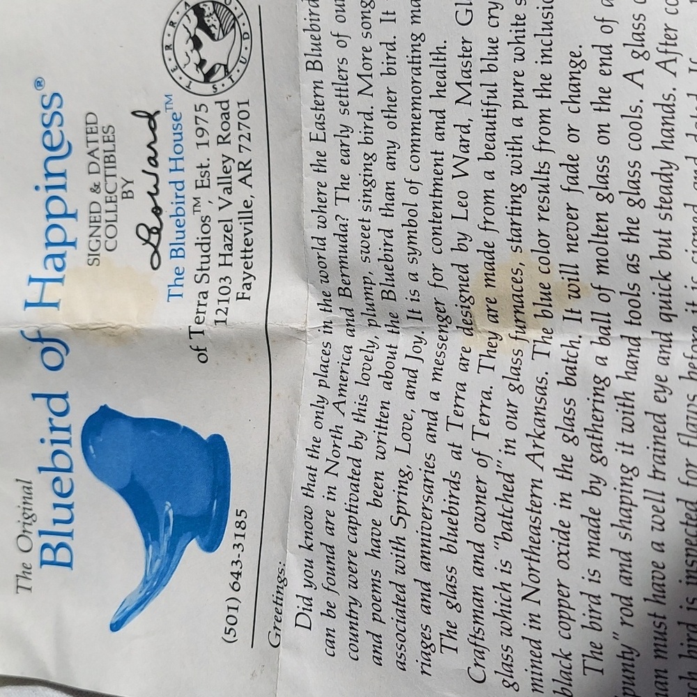 *SOLD* 2 Signed Leo Ward Bluebird of Happiness Blue Crystal Glass 1993-94 Papers - Picture 14 of 16